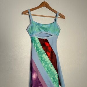 Thirty and Flirty and Thriving  Light Blue Multicolor Cutout Mini Dress